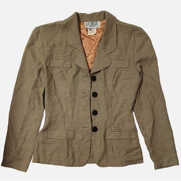 Vintage La Belle Women's Tan Houndstooth Blazer Jacket 3. J2 - Picture 4 of 14